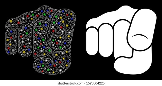 Glowing mesh only you icon with glare effect. Abstract illuminated model of only you. Shiny wire carcass triangular network only you icon. Vector abstraction on a black background.