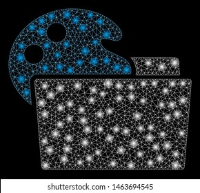 Glowing mesh open palette folder with glow effect. Abstract illuminated model of open palette folder icon. Shiny wire frame polygonal mesh open palette folder.