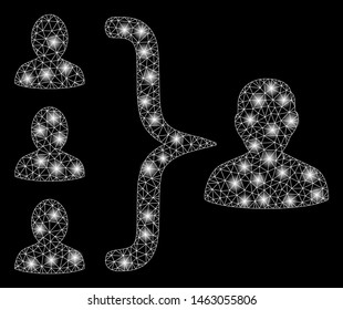 Glowing mesh organization structure with glow effect. Abstract illuminated model of organization structure icon. Shiny wire carcass triangular mesh organization structure.