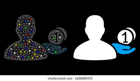 Glowing mesh panhandler icon with glare effect. Abstract illuminated model of panhandler. Shiny wire carcass polygonal mesh panhandler icon. Vector abstraction on a black background.