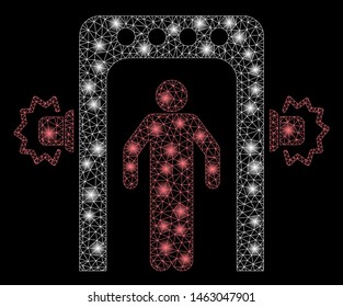 Glowing mesh passenger screening with glitter effect. Abstract illuminated model of passenger screening icon. Shiny wire frame polygonal mesh passenger screening.