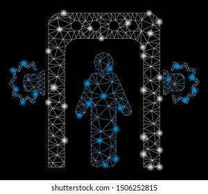 Glowing mesh passenger screening with glow effect. Abstract illuminated model of passenger screening icon. Shiny wire carcass polygonal network passenger screening.