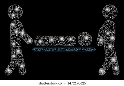 Glowing mesh patient transportation with glow effect. Abstract illuminated model of patient transportation icon. Shiny wire frame triangular network patient transportation.