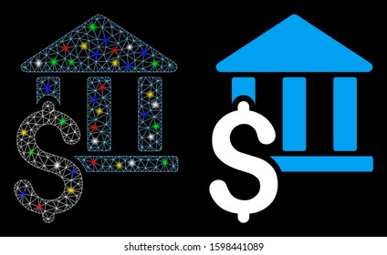 Glowing mesh pay library icon with glitter effect. Abstract illuminated model of pay library. Shiny wire carcass polygonal network pay library icon. Vector abstraction on a black background.