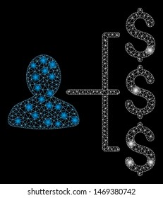 Glowing mesh payer relations with lightspot effect. Abstract illuminated model of payer relations icon. Shiny wire frame polygonal mesh payer relations. Vector abstraction on a black background.