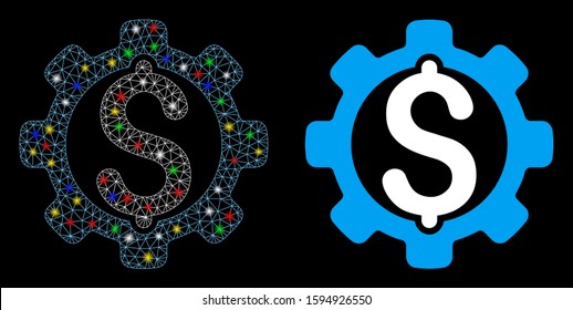 Glowing mesh payment options icon with sparkle effect. Abstract illuminated model of payment options. Shiny wire frame polygonal mesh payment options icon. Vector abstraction on a black background.