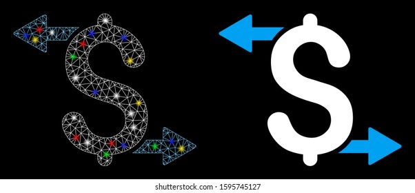 Glowing mesh payouts icon with lightspot effect. Abstract illuminated model of payouts. Shiny wire frame polygonal mesh payouts icon. Vector abstraction on a black background.