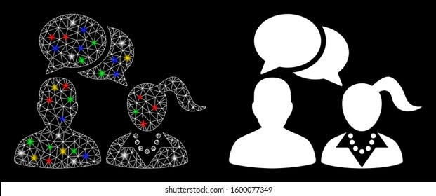 Glowing mesh people dating chat icon with glow effect. Abstract illuminated model of people dating chat. Shiny wire frame triangular mesh people dating chat icon.