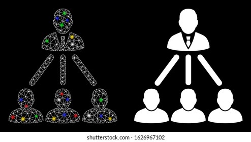 Glowing mesh people organization structure icon with glow effect. Abstract illuminated model of people organization structure. Shiny wire frame polygonal mesh people organization structure icon.