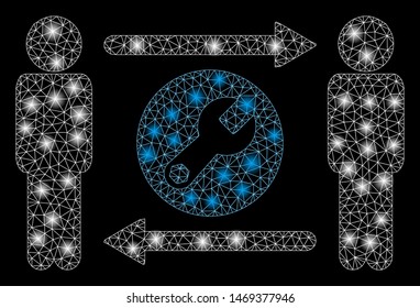 Glowing mesh persons tools exchange with sparkle effect. Abstract illuminated model of persons tools exchange icon. Shiny wire carcass triangular mesh persons tools exchange.