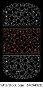 Glowing mesh plaster with sparkle effect. Abstract illuminated model of plaster icon. Shiny wire frame polygonal mesh plaster. Vector abstraction on a black background.