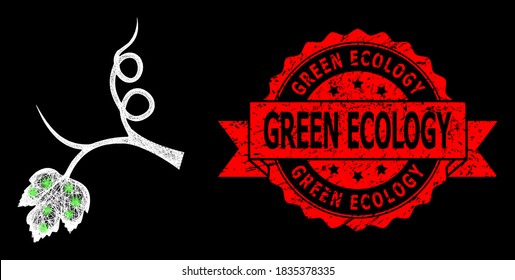 Brote de uva poligonal de malla brillante con focos de luz, y sello de cinta texturada de la Ecología Verde. El sello rojo incluye texto de ecología verde dentro de la cinta.