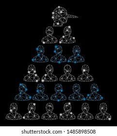 Glowing mesh Ponzi pyramid manager with glitter effect. Abstract illuminated model of Ponzi pyramid manager icon. Shiny wire carcass triangular mesh Ponzi pyramid manager.