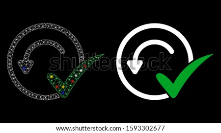 Glowing mesh pre-approved icon with sparkle effect. Abstract illuminated model of pre-approved. Shiny wire frame triangular mesh pre-approved icon. Vector abstraction on a black background.