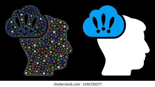Glowing mesh problem brainstorm icon with glow effect. Abstract illuminated model of problem brainstorm. Shiny wire carcass triangular mesh problem brainstorm icon.