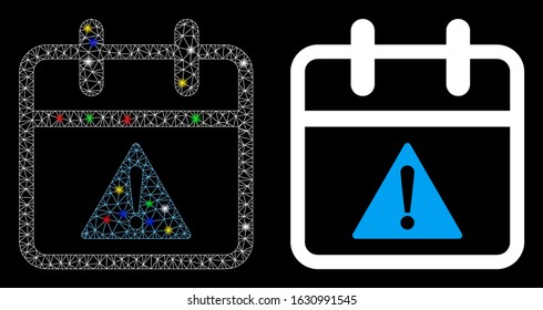 Glowing mesh problem day icon with glare effect. Abstract illuminated model of problem day. Shiny wire frame polygonal mesh problem day icon. Vector abstraction on a black background.