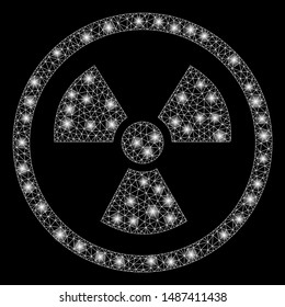 Glowing mesh radioactive with lightspot effect. Abstract illuminated model of radioactive icon. Shiny wire frame polygonal mesh radioactive. Vector abstraction on a black background.