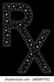 Glowing mesh receipt with glow effect. Abstract illuminated model of receipt icon. Shiny wire frame polygonal mesh receipt. Vector abstraction on a black background.