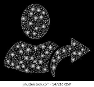 Glowing mesh redo with glow effect. Abstract illuminated model of redo icon. Shiny wire frame triangular mesh redo. Vector abstraction on a black background.
