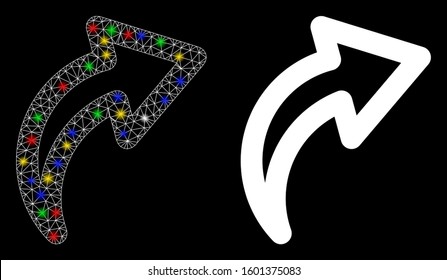 Glowing mesh redo icon with glitter effect. Abstract illuminated model of redo. Shiny wire carcass triangular mesh redo icon. Vector abstraction on a black background.