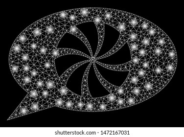 Glowing mesh refresh message with sparkle effect. Abstract illuminated model of refresh message icon. Shiny wire frame triangular mesh refresh message. Vector abstraction on a black background.