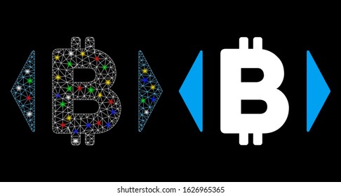 Glowing mesh regulate Bitcoin price icon with glow effect. Abstract illuminated model of regulate Bitcoin price. Shiny wire carcass polygonal mesh regulate Bitcoin price icon.