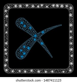 Glowing mesh reject with glare effect. Abstract illuminated model of reject icon. Shiny wire frame triangular mesh reject. Vector abstraction on a black background.