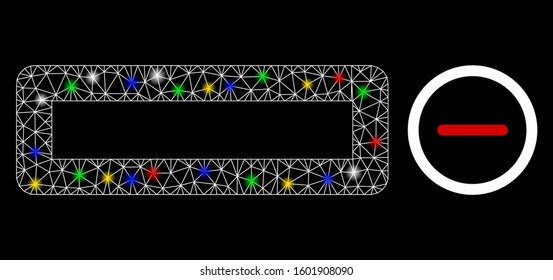Glowing mesh remove icon with sparkle effect. Abstract illuminated model of remove. Shiny wire frame polygonal mesh remove icon. Vector abstraction on a black background.