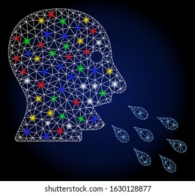 Glowing mesh respiratory infection with glitter effect. Abstract illuminated model of respiratory infection. Shiny wire frame polygonal mesh respiratory infection icon.