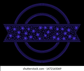 Glowing mesh ribbon circle frame with sparkle effect. Abstract illuminated model of ribbon circle frame icon. Shiny wire frame triangular mesh ribbon circle frame.