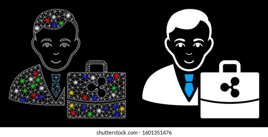 Glowing mesh Ripple accounter icon with glare effect. Abstract illuminated model of Ripple accounter. Shiny wire frame triangular network Ripple accounter icon.