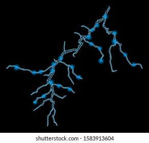 Glowing mesh river with glow effect. Abstract illuminated model of river icon. Shiny wire frame triangular mesh river. Vector abstraction on a black background.