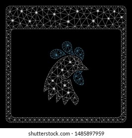 Glowing mesh rooster head calendar page with sparkle effect. Abstract illuminated model of rooster head calendar page icon. Shiny wire carcass triangular mesh rooster head calendar page.
