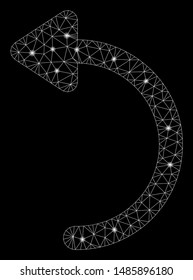 Glowing mesh rotate CCW with glare effect. Abstract illuminated model of rotate CCW icon. Shiny wire frame triangular mesh rotate CCW. Vector abstraction on a black background.