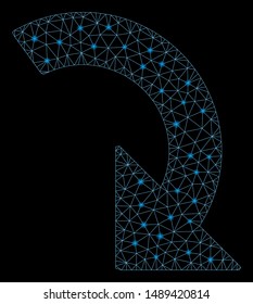 Glowing mesh rotate right with lightspot effect. Abstract illuminated model of rotate right icon. Shiny wire carcass triangular mesh rotate right. Vector abstraction on a black background.
