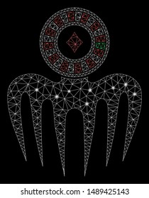 Glowing mesh roulette spectre monster with glare effect. Abstract illuminated model of roulette spectre monster icon. Shiny wire frame polygonal mesh roulette spectre monster.