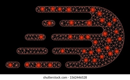 Glowing mesh rush effect with glitter effect. Abstract illuminated model of rush effect icon. Shiny wire frame polygonal mesh rush effect. Vector abstraction on a black background.
