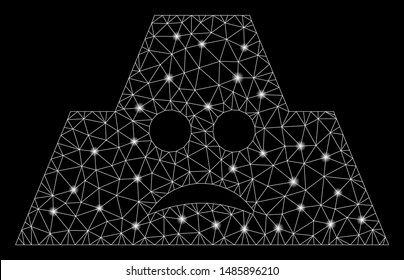 Glowing mesh sad fortification with glow effect. Abstract illuminated model of sad fortification icon. Shiny wire frame triangular mesh sad fortification. Vector abstraction on a black background.