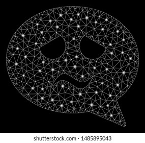 Glowing mesh sadness smiley message with glow effect. Abstract illuminated model of sadness smiley message icon. Shiny wire carcass polygonal mesh sadness smiley message.