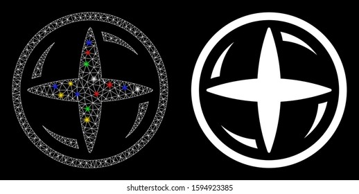 Glowing mesh screw rotation icon with glare effect. Abstract illuminated model of screw rotation. Shiny wire frame triangular mesh screw rotation icon. Vector abstraction on a black background.