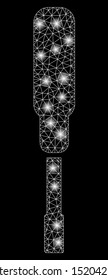 Glowing mesh screwdriver with lightspot effect. Abstract illuminated model of screwdriver icon. Shiny wire carcass triangular mesh screwdriver. Vector abstraction on a black background.