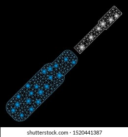 Glowing mesh screwdriver with sparkle effect. Abstract illuminated model of screwdriver icon. Shiny wire carcass triangular mesh screwdriver. Vector abstraction on a black background.