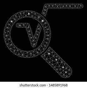 Glowing mesh search math solution with glow effect. Abstract illuminated model of search math solution icon. Shiny wire carcass triangular mesh search math solution.