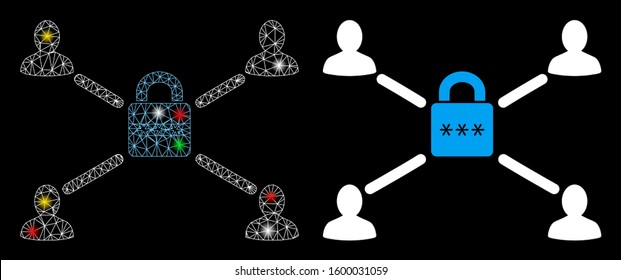 Glowing mesh secured lock relations icon with glow effect. Abstract illuminated model of secured lock relations. Shiny wire frame triangular mesh secured lock relations icon.