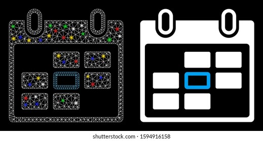 Glowing mesh selected calendar day icon with lightspot effect. Abstract illuminated model of selected calendar day. Shiny wire frame polygonal network selected calendar day icon.