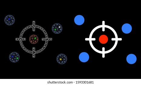 Glowing mesh selective icon with lightspot effect. Abstract illuminated model of selective. Shiny wire frame triangular mesh selective icon. Vector abstraction on a black background.