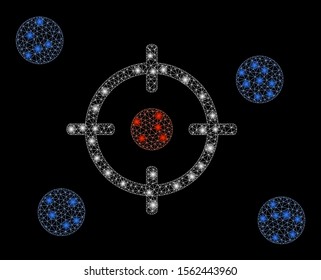 Glowing mesh selective with lightspot effect. Abstract illuminated model of selective icon. Shiny wire frame triangular mesh selective. Vector abstraction on a black background.
