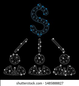 Glowing mesh shareholders with sparkle effect. Abstract illuminated model of shareholders icon. Shiny wire frame triangular mesh shareholders. Vector abstraction on a black background.
