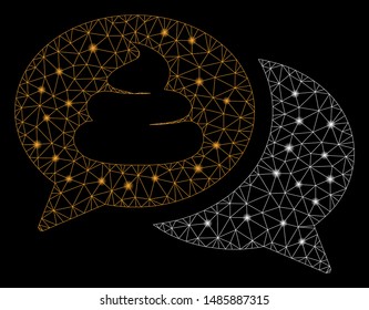 Glowing mesh shit forum with glitter effect. Abstract illuminated model of shit forum icon. Shiny wire frame triangular network shit forum. Vector abstraction on a black background.