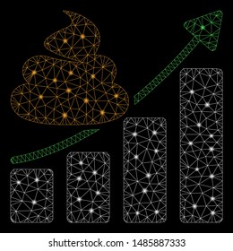 Glowing mesh shit growing chart with sparkle effect. Abstract illuminated model of shit growing chart icon. Shiny wire carcass polygonal network shit growing chart.
